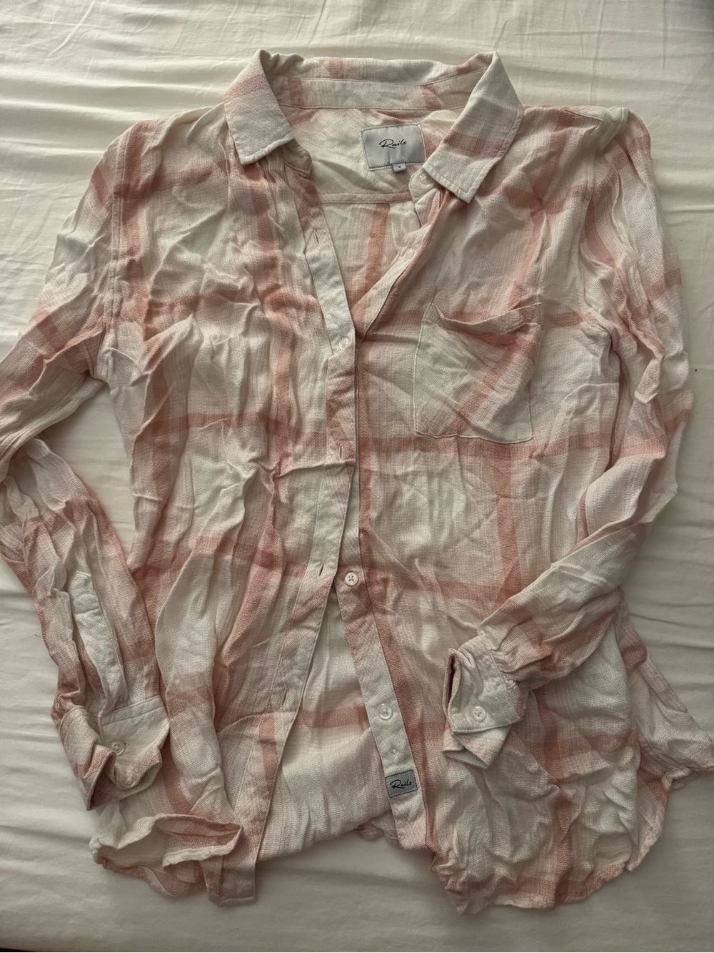 Rails Lightweight Pink and White Plaid Button-Down Shirt